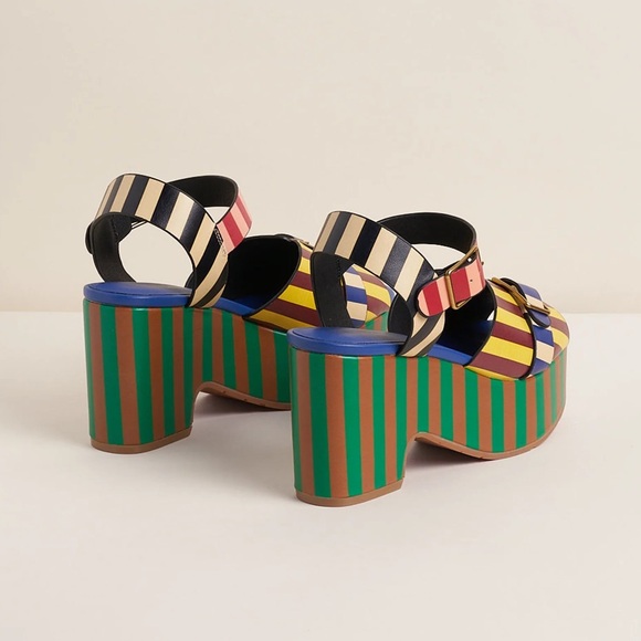 New! CHARLOTTE STONE Raf Chunky Platform Sandals in Stripe Multi - Picture 3 of 16